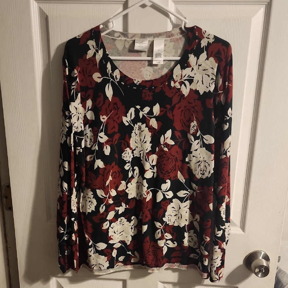 Emma James Red and White Fitted Blouse with Peter Pan Collar